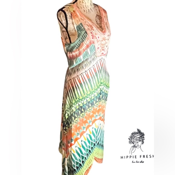 Nuture by Westbound Bohemian Striped w Embroidery Sleeveless Dress Size L - Picture 4 of 9